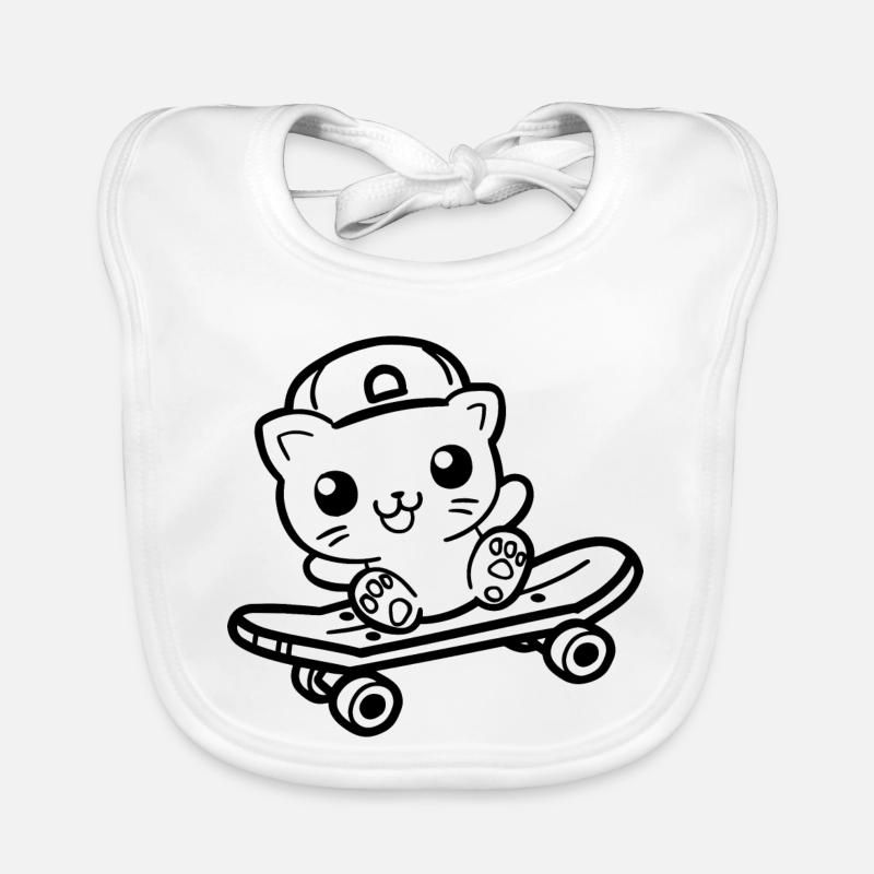 Skateboard Cat Cartoon Look Organic Baby Bibs