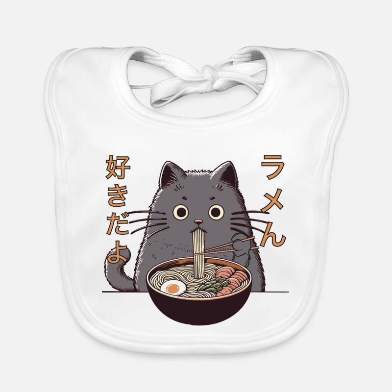 My Cat Steals My Ramen (Ramen Katze) - Baby Bio-Lätzchen - Weiß