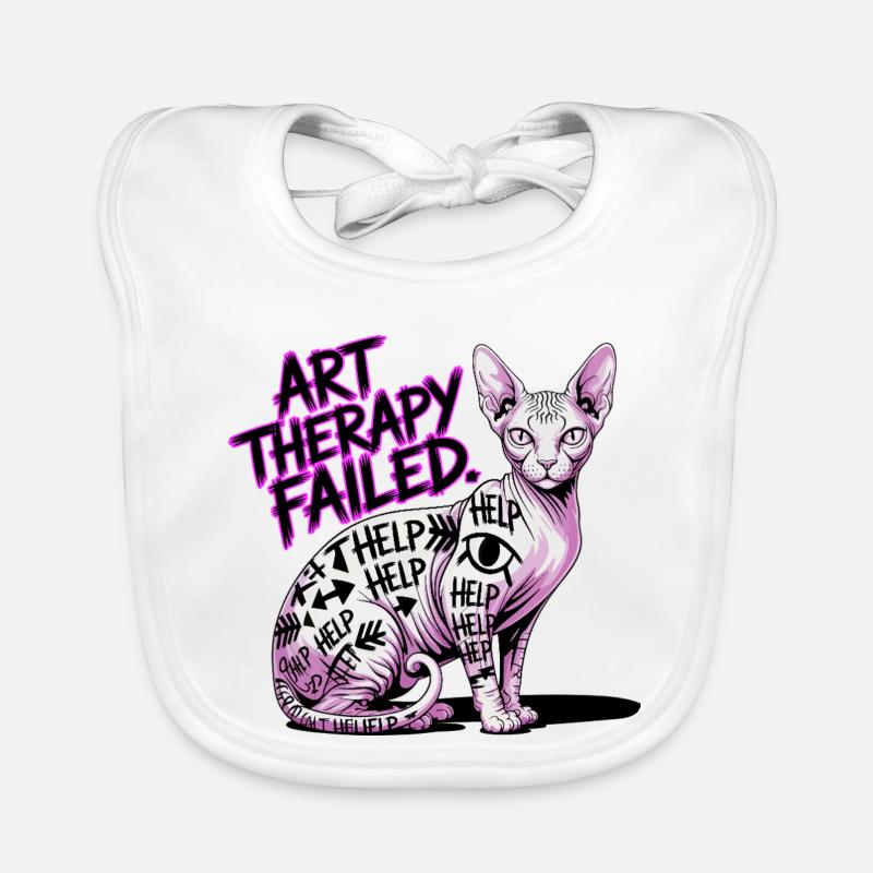Cat Art Therapy Fail - Organic Baby Bibs - white