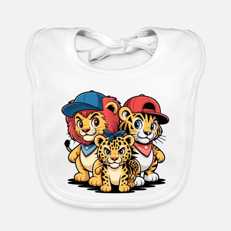 Amis Lion Tigre, Léopard – Motif drôle d’animal Bavoir bio Bébé