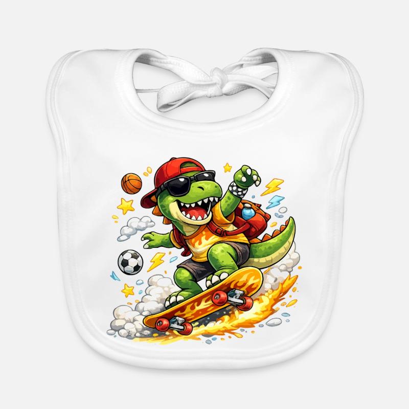 Super Cool Skater Dinosaur Organic Baby Bibs