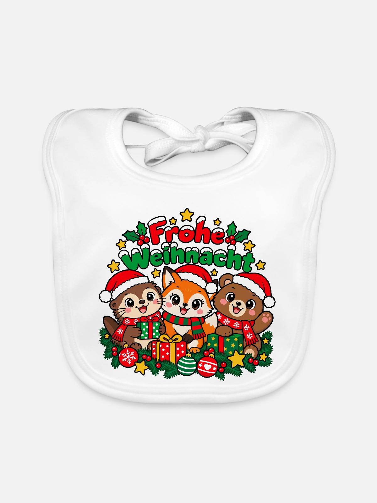 Weihnachts Waldtiere - Baby Bio-Lätzchen - Weiß - Vorne