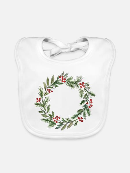 Minimalistisches Weihnachtskranz-Aquarell - Baby Bio-Lätzchen - Weiß - Vorne