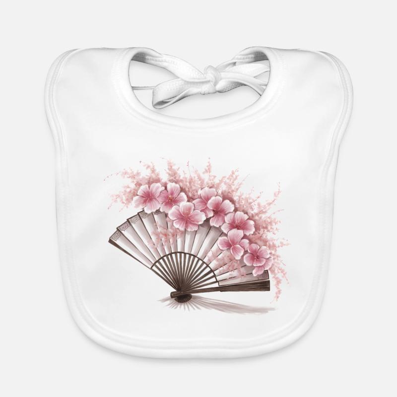Geblümter japanischer Fächer - Baby Bio-Lätzchen - Weiß