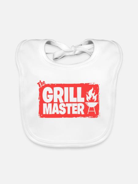 The Grillmaster BBQ Grilling Cult Saying - Organic Baby Bibs - white - Front