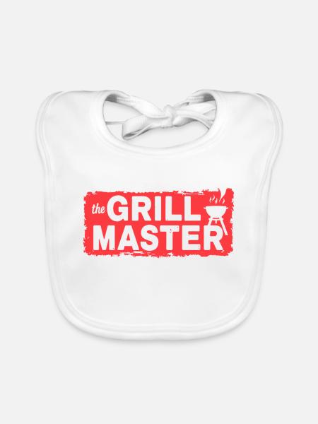 The Grillmaster BBQ Grilling Cult Saying - Organic Baby Bibs - white - Front