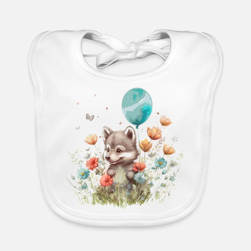 Petit loup dans un pré fleuri Bavoir bio Bébé