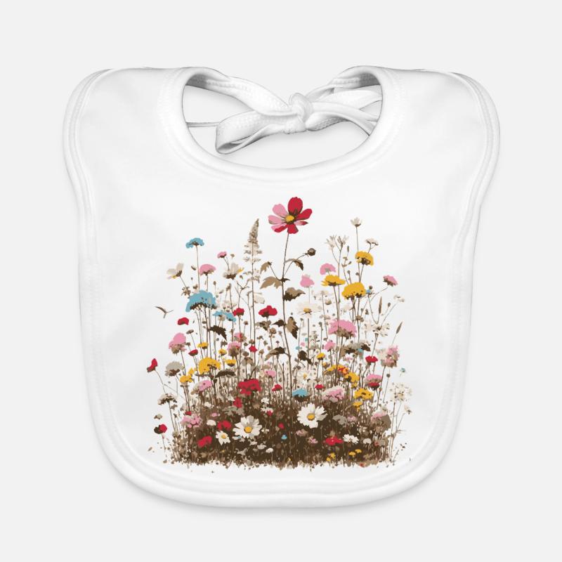 parfumé coloré fleur prairie printemps fleurs herbes - Bavoir bio Bébé - blanc