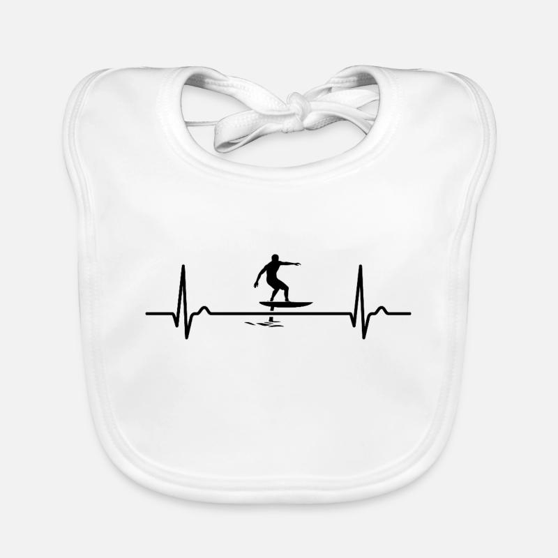 Foil Surfer - Surfeur - Courbe du Cœur - Pouls - ECG - Bavoir bio Bébé - blanc