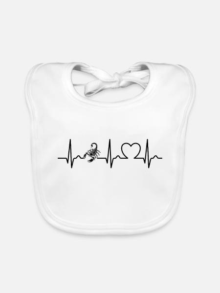Scorpion - Dard empoisonné - Pouls - Courbe cardiaque - ECG - Bavoir bio Bébé - blanc - Devant
