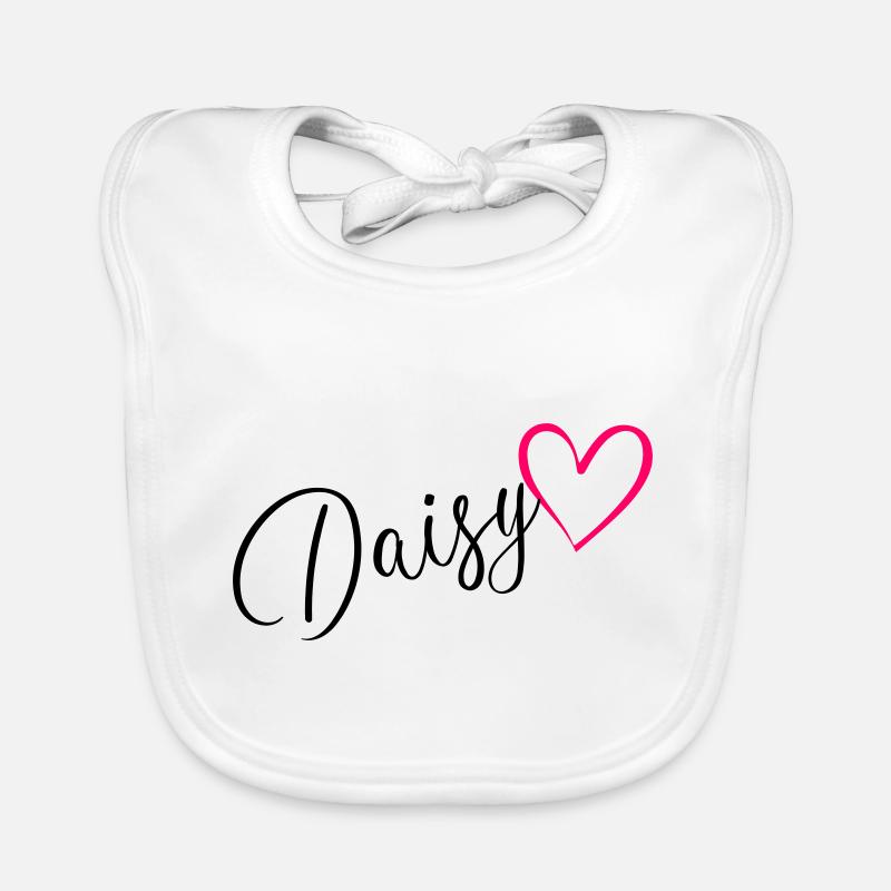 Daisy Surname First Name Heart pink Organic Baby Bibs