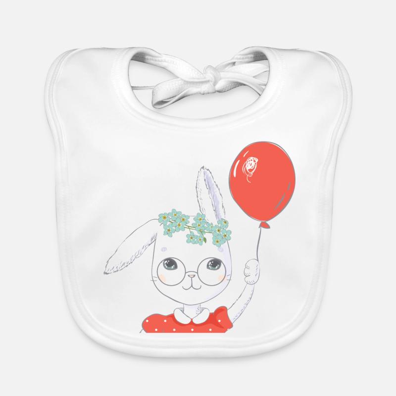 Cute easter bunny balloon gift - Organic Baby Bibs - white