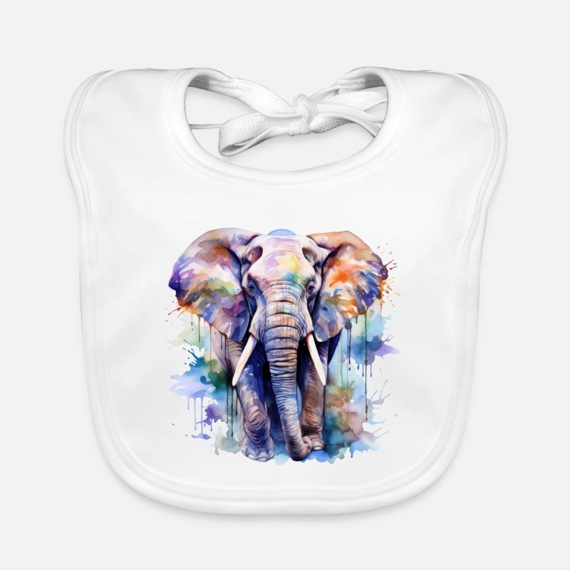 Éléphant, Aquarelle Bavoir bio Bébé