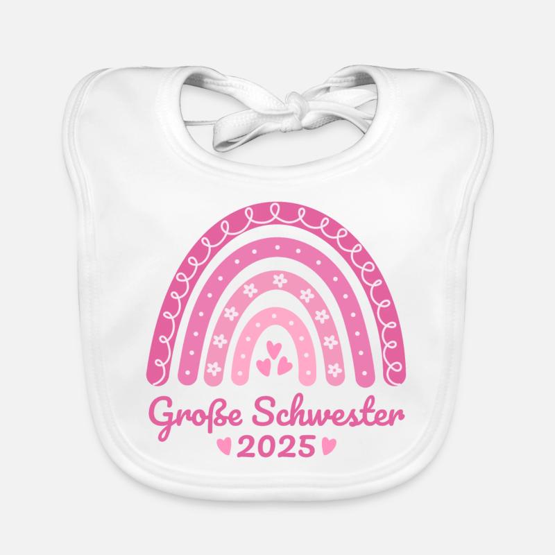 Boho Regenbogen rosa Große Schwester 2025 Baby Bio-Lätzchen