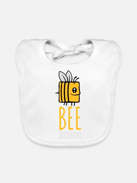 bee different Spruch Quote - Organic Baby Bibs - white - Front