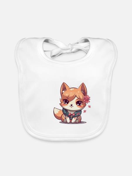 Chienne japonaise Shiba Inu fille avec bandana - Bavoir bio Bébé - blanc - Devant