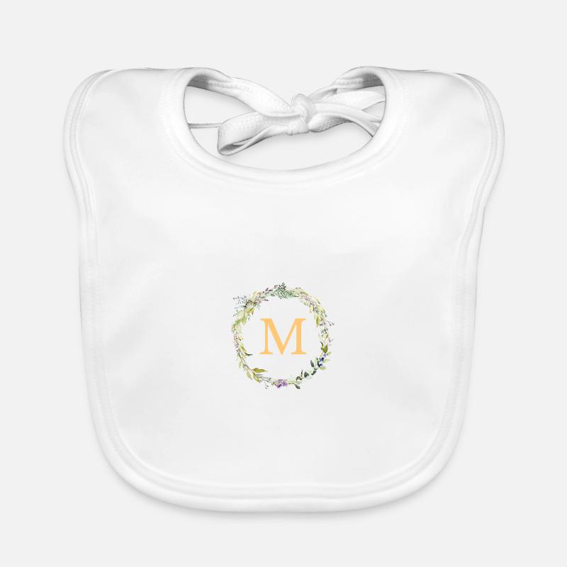 M Monogramm Eukalyptus-Kranz - Baby Bio-Lätzchen - Weiß
