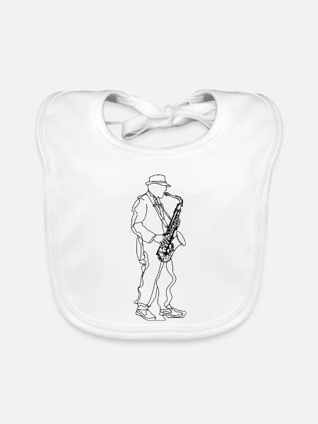Saxophonspieler Line Art - Baby Bio-Lätzchen - Weiß - Vorne