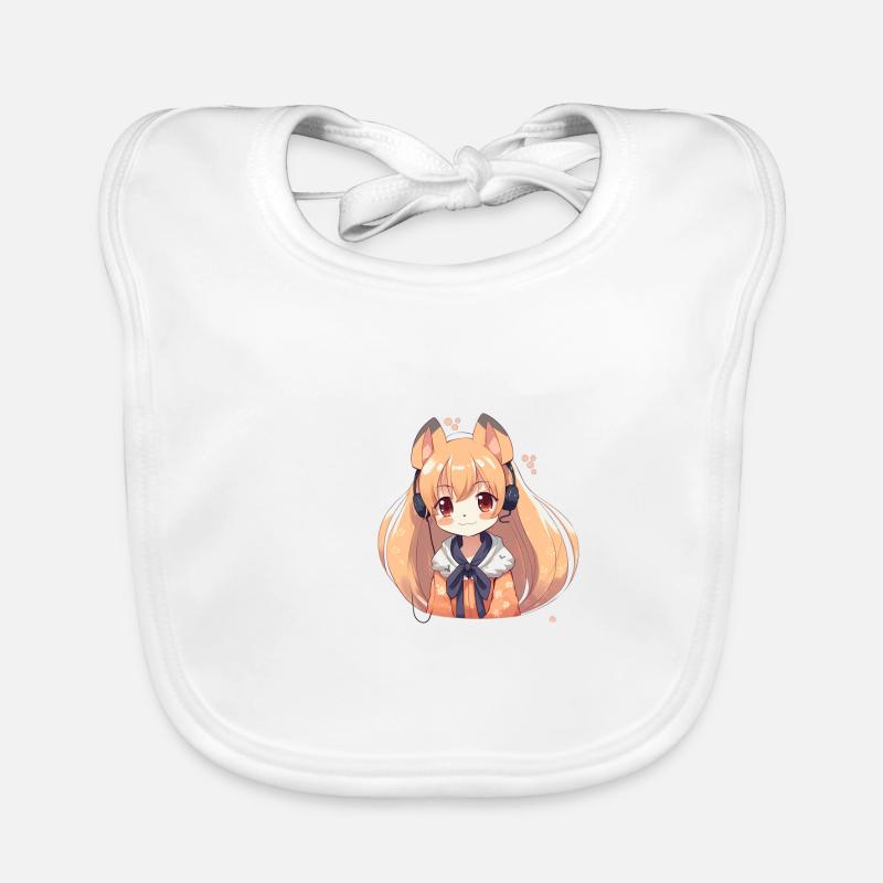 japanisch Hund Shiba Inu Mädchen mit Kopfhörer Baby Bio-Lätzchen
