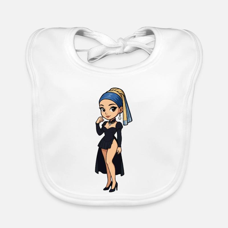 Mädchen mit Perlenohrring Chibi Super Deformed Baby Bio-Lätzchen