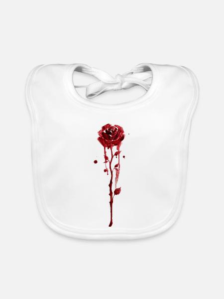 Blutrote Rose im Aquarellfall - Baby Bio-Lätzchen - Weiß - Vorne