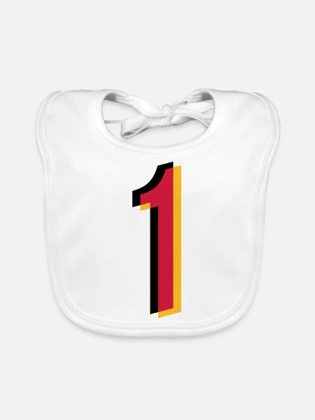 1 Numéro Allemagne Numéro de Maillot Noir Rouge Or - Bavoir bio Bébé - blanc - Devant