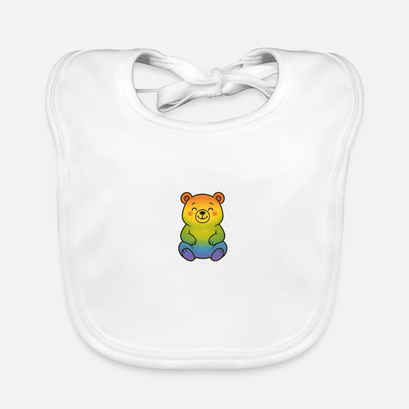 cute rainbow bear - Organic Baby Bibs - white