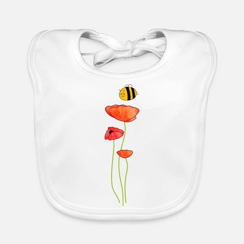 Coquelicot avec abeille - Bavoir bio Bébé - blanc