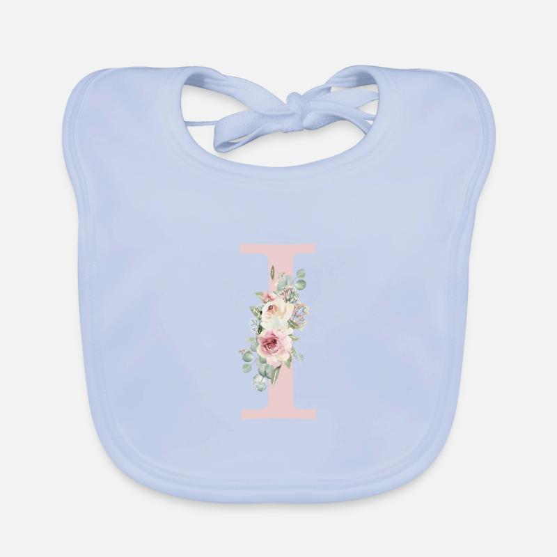 I| Monogramme | Eucalyptus Pastel Fleur Bleu Bavoir bio Bébé