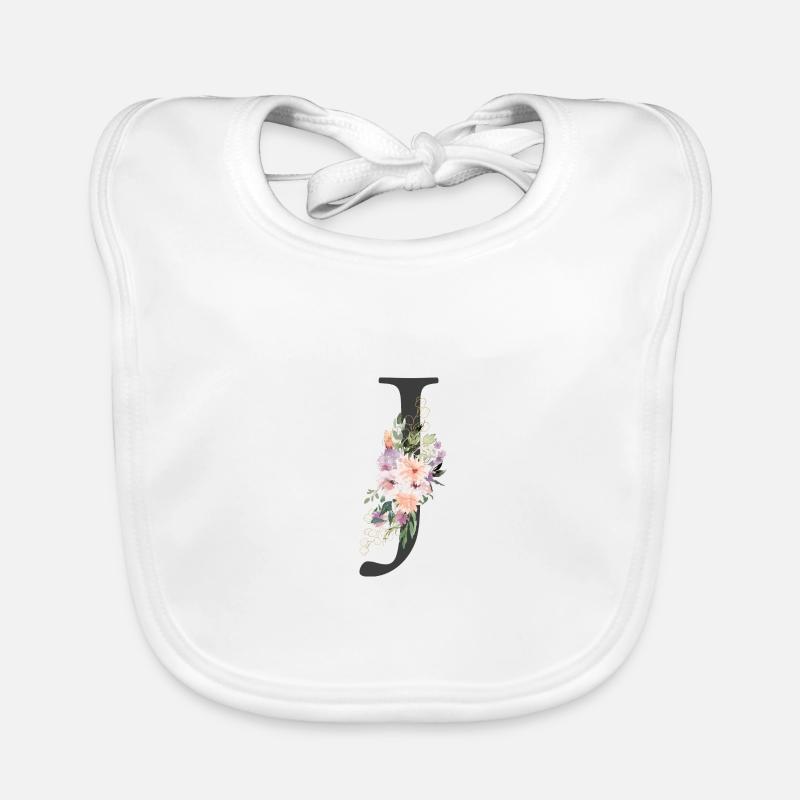 Letter J, Monogram, Flowers Organic Baby Bibs