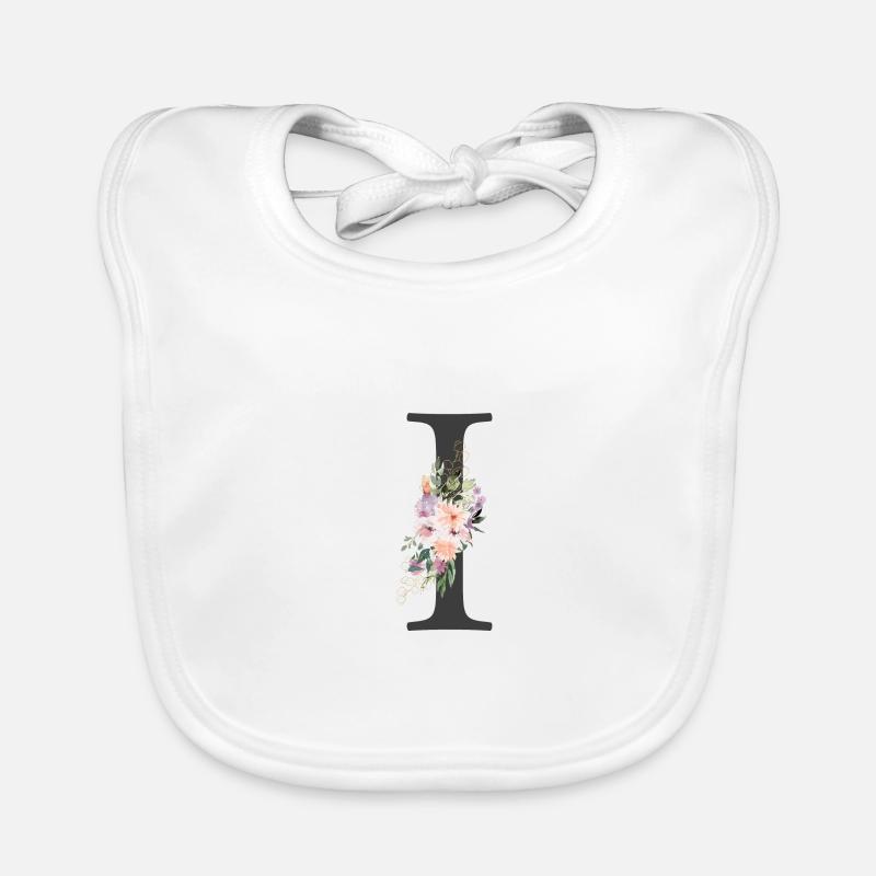 Buchstabe I, Monogramm, Blumen Baby Bio-Lätzchen