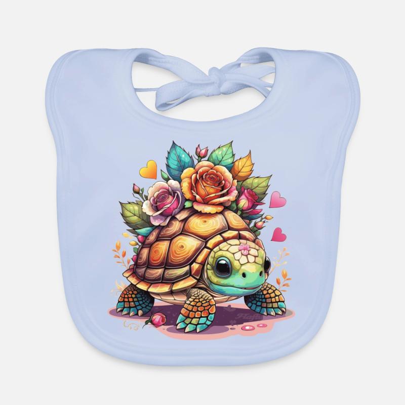 Tortue douce parmi les roses Bavoir bio Bébé
