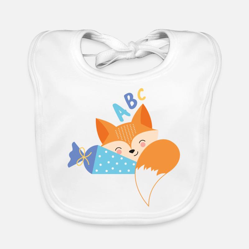 Fox with school cone school enrollment Organic Baby Bibs