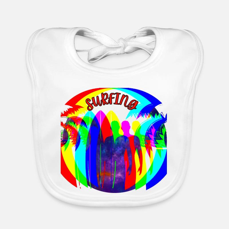 Surfer Silhouetten im Regenbogenfarben Baby Bio-Lätzchen