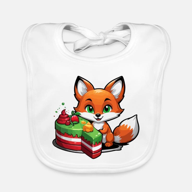 Petit renard avec gâteau d’anniversaire Bavoir bio Bébé