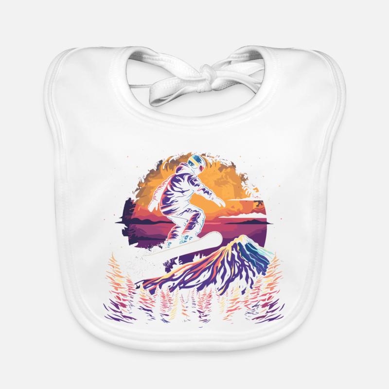 Retro Snowboarder Graphic Organic Baby Bibs