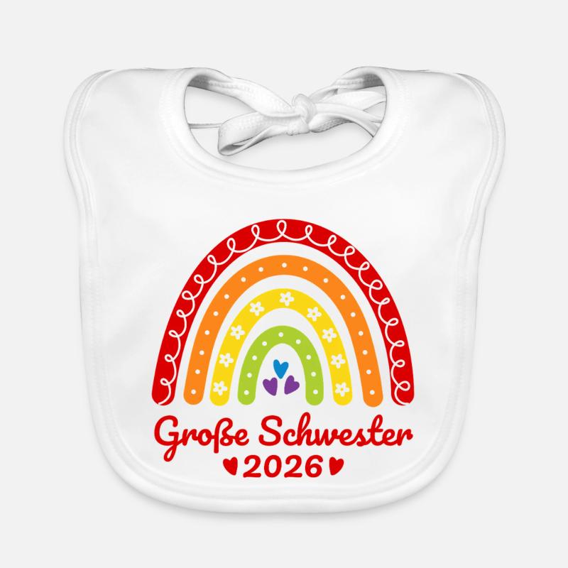 Große Schwester 2026 Regenbogen Baby Bio-Lätzchen