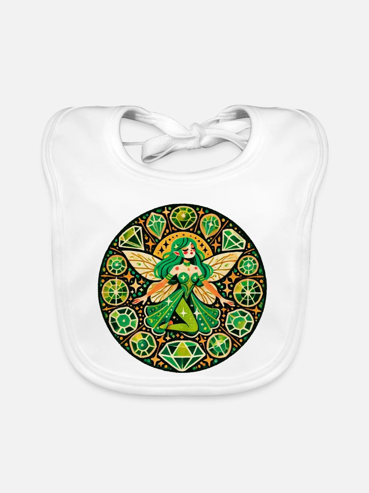 Smaragd-Fee-Mandala - Baby Bio-Lätzchen - Weiß - Vorne