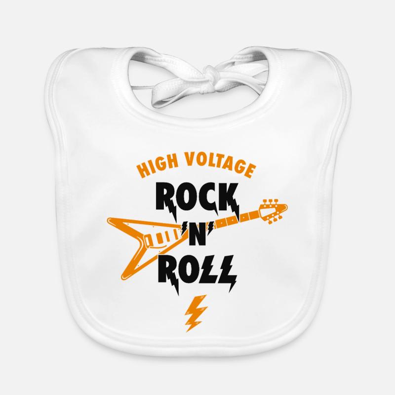 High Voltage Rock'N'Roll Music Slogan With Guitar Organic Baby Bibs