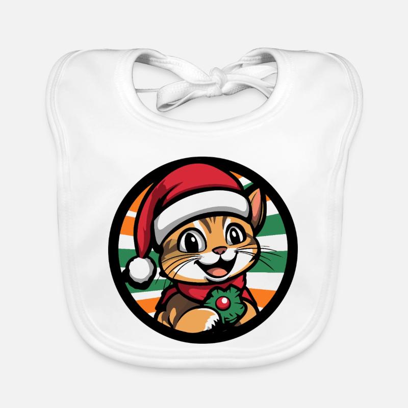 Christmas cat with mistletoe wreath Organic Baby Bibs