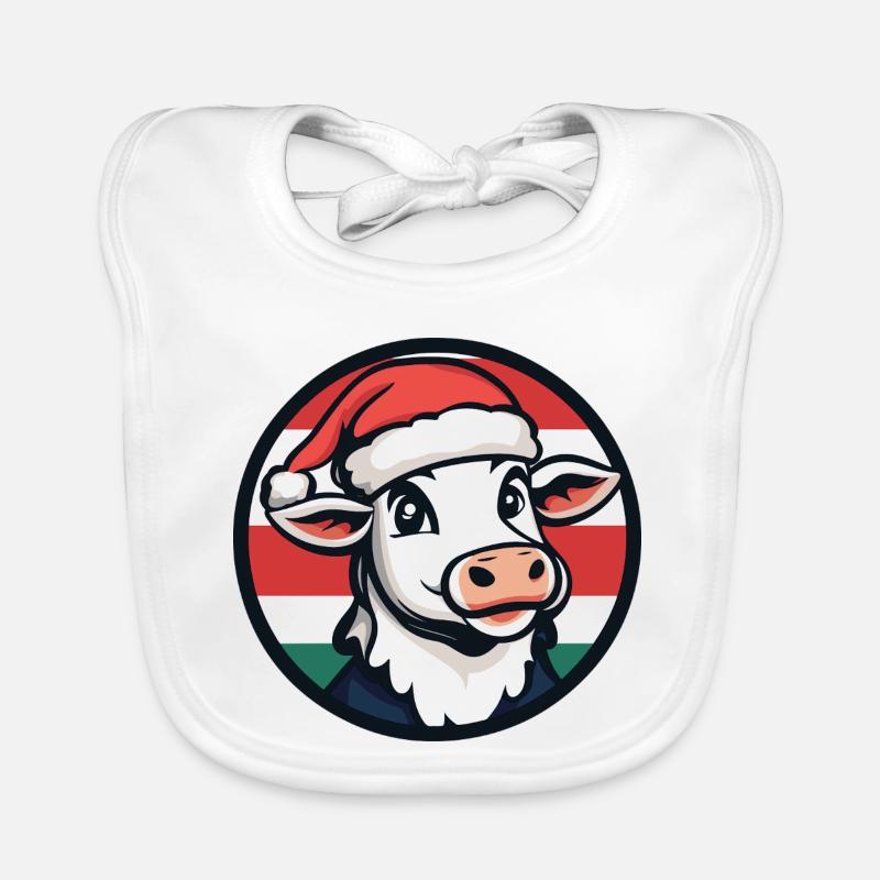 Weihnachtskuh im Festtagsrot-Grün Baby Bio-Lätzchen