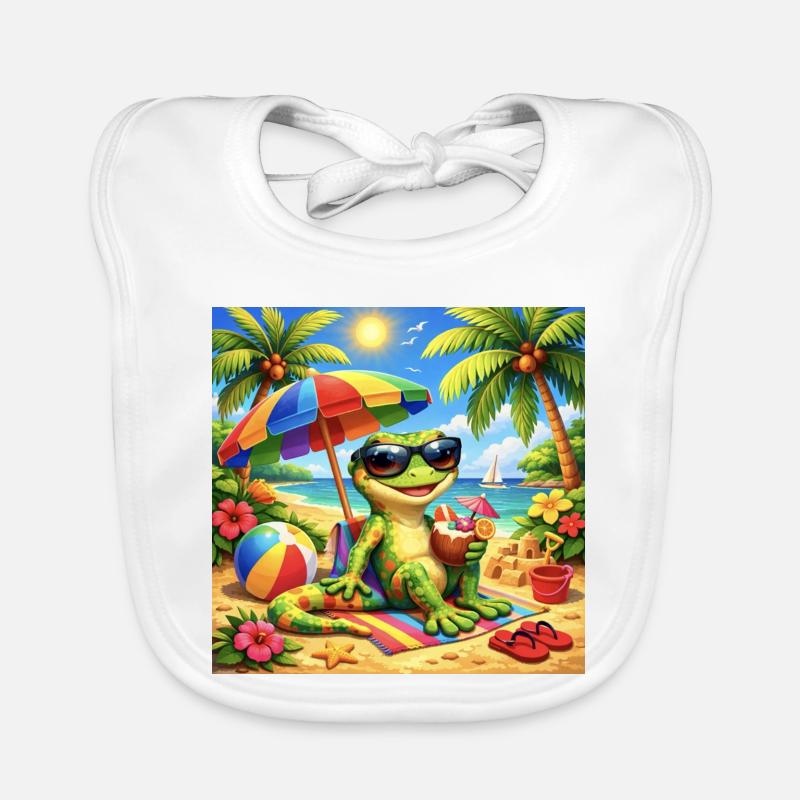 Gecko on the beach with sunglasses Organic Baby Bibs