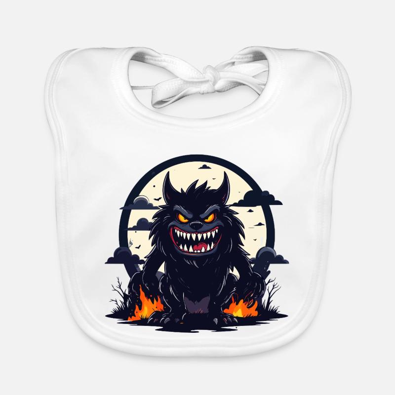 Moonlit Night Werewolf Monster with Fire Flames Organic Baby Bibs