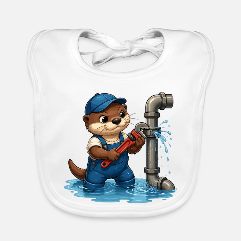 Plumber otter with pipe tool Organic Baby Bibs