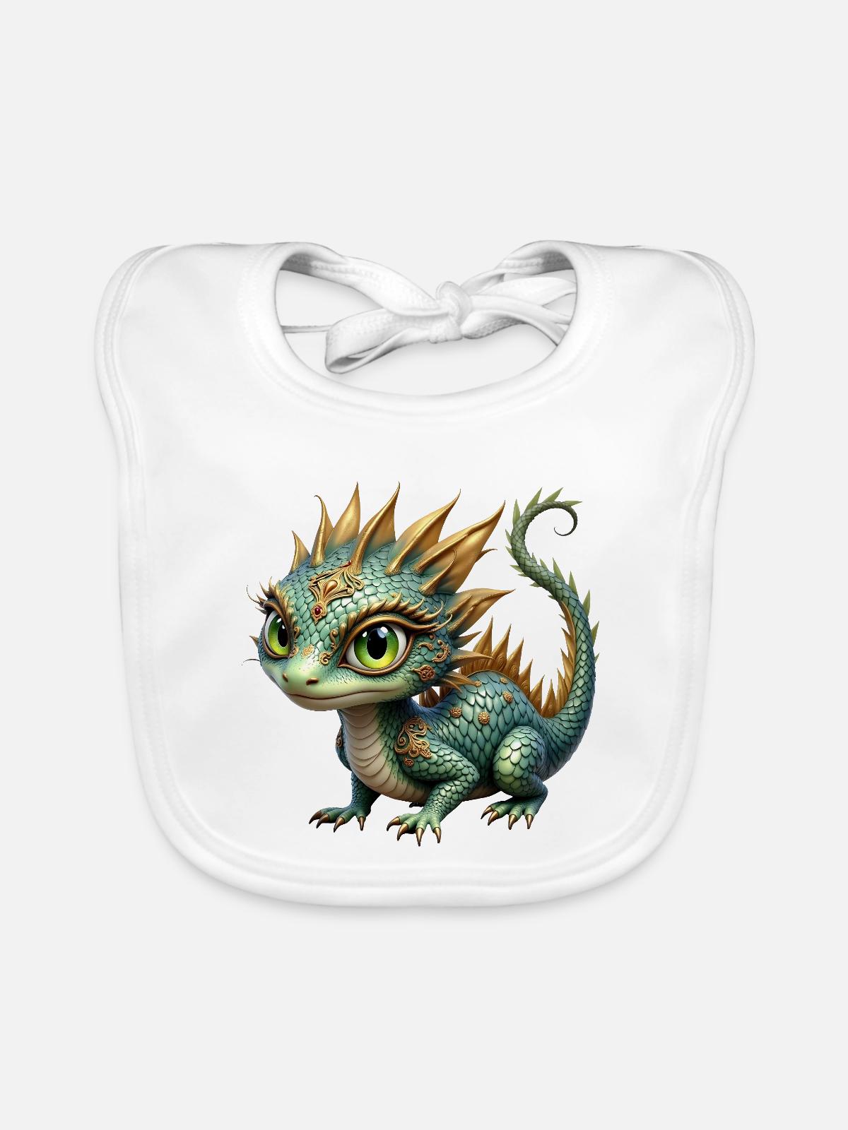 Verzierter Smaragd-Drache - Baby Bio-Lätzchen - Weiß - Vorne