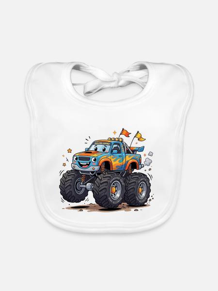 Flammen-Monstertruck Cruiser - Baby Bio-Lätzchen - Weiß - Vorne