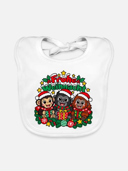 Weihnachts Affen - Baby Bio-Lätzchen - Weiß - Vorne