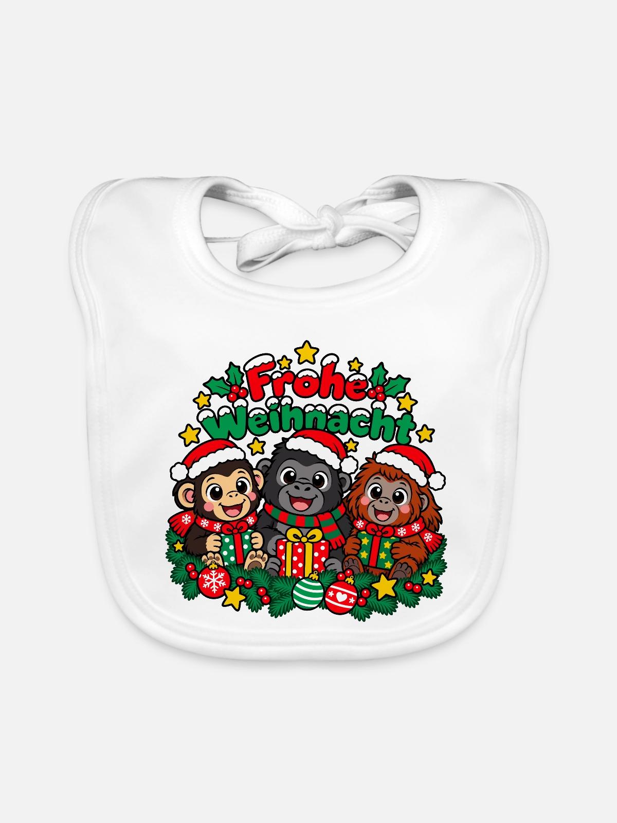 Weihnachts Affen - Baby Bio-Lätzchen - Weiß - Vorne