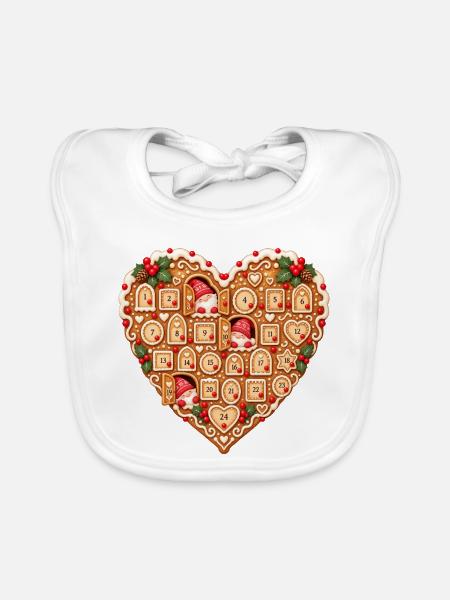 Lebkuchenherz Adventskalender mit Wichteln  - Baby Bio-Lätzchen - Weiß - Vorne