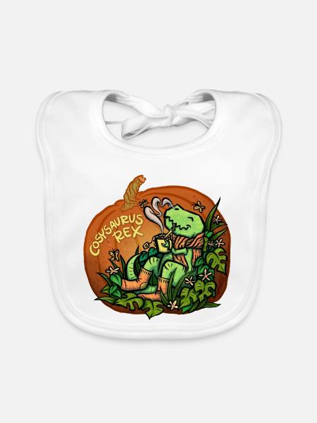 Cosysaurus Rex mit Blümchen (NO AI / Ohne KI) - Baby Bio-Lätzchen - Weiß - Vorne